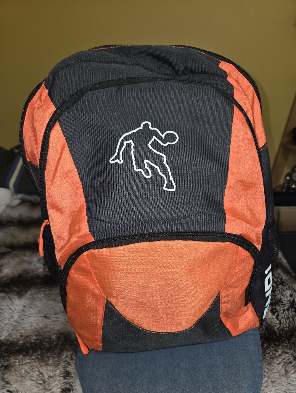Black and Orange Basketball Logo Backpack